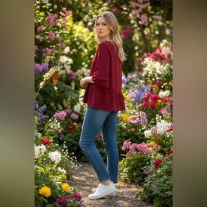 BloomChic Scarlet Ruffle Sleeve Blouse